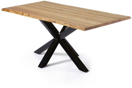 Kave Home Argo eikenfineer tafel met natuurlijke afwerking en zwart Bruin, Zwart