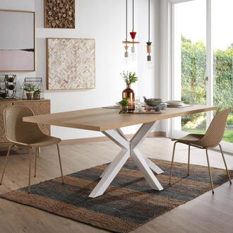 Kave Home Argo tafel 160 cm natuurlijke melamine wit benen