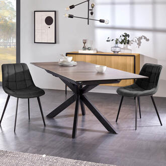 Kave Home Atminda uitschuifbare tafel 160 (210) x 90 cm porselein Grijs, Zwart