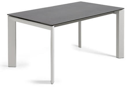 Kave Home Axis uitschuifbare tafel van porselein met grijze poten Grijs, Wit