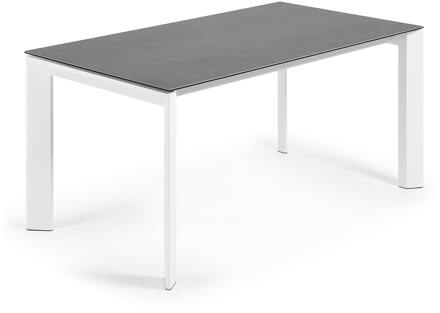 Kave Home Axis uitschuifbare tafel van porselein met l witte poten Grijs, Wit