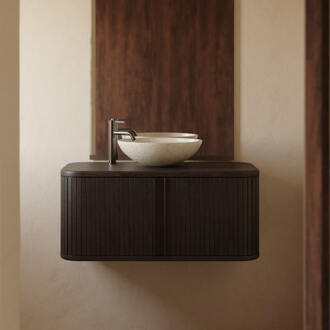 Kave Home Badkamermeubel 'Mailen' Essenhout, 90cm, kleur Bruin (excl. waskom)