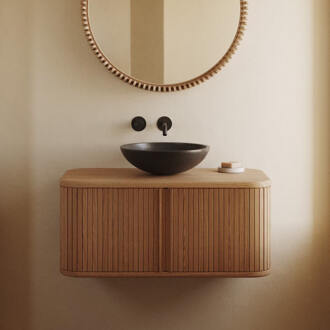 Kave Home Badkamermeubel 'Mailen' Essenhout, 90cm, kleur Naturel (excl. waskom)