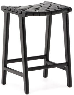 Kave Home Barkruk 'Calixta' Hout en leder, kleur Zwart (zithoogte 67cm)