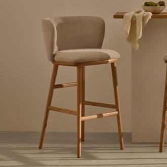 Kave Home Barkruk 'Ciselia' Chenille, kleur Beige (zithoogte 65cm)