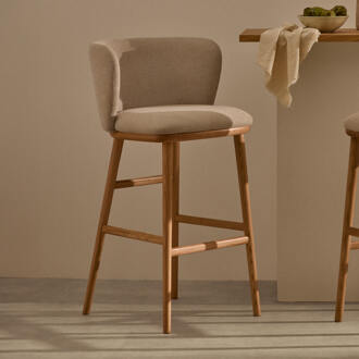 Kave Home Barkruk 'Ciselia' Chenille, kleur Beige (zithoogte 75cm)