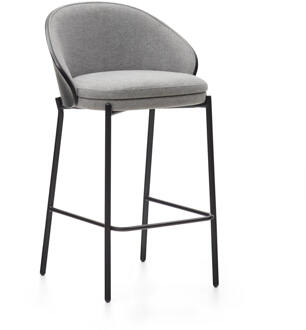 Kave Home Barkruk 'Eamy' Essenhout, kleur Lichtgrijs/Zwart (zithoogte 65cm)