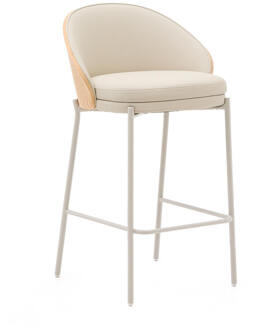 Kave Home Barkruk 'Eamy' Lederlook, kleur Beige (zithoogte 65cm)