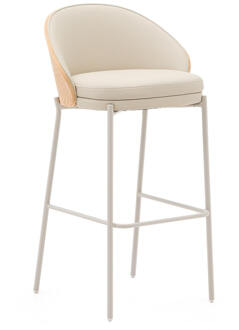 Kave Home Barkruk 'Eamy' Lederlook, kleur Beige (zithoogte 77cm)
