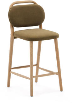 Kave Home Barkruk 'Helda' Chenille en eikenhout, kleur Groen (zithoogte 66cm)
