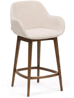 Kave Home Barkruk 'Konna' Essenhout en stof, kleur Beige/Bruin (zithoogte 66cm)