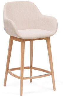 Kave Home Barkruk 'Konna' Essenhout en stof, kleur Beige/Naturel (zithoogte 66cm)