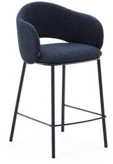 Kave Home Barkruk 'Maina' Chenille, kleur Donkerblauw (zithoogte 65cm)