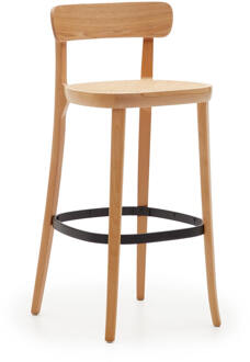 Kave Home Barkruk 'Romane' Beukenhout en rotan, kleur Naturel (zithoogte 75cm)