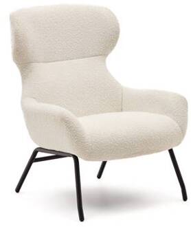 Kave Home Belina-fauteuil van wit schapenvacht en zwarte staal. Wit, Zwart