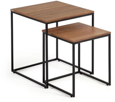Kave Home Bijzettafel 'Yoana' Walnoot en metaal, Set van 2 stuks, kleur Bruin