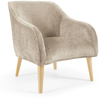 Kave Home Bobly fauteuil in beige chenille met houten poten en