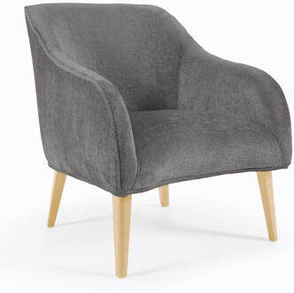 Kave Home Bobly fauteuil in donkergrijs chenille en houten poten en