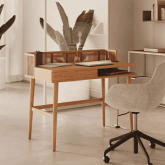 Kave Home Bureau 'Araxi' Hout en rotan, 105 x 62cm Naturel