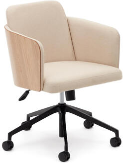 Kave Home Bureaustoel 'Madai' Chenille en essen, kleur Beige