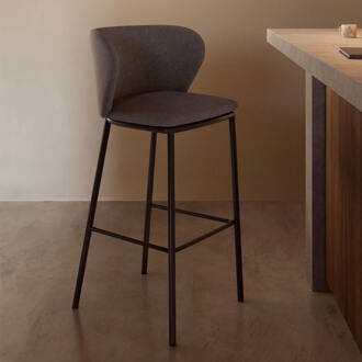 Kave Home Ciselia kruk donkergrijs chenille en staal hoogte 75 cm