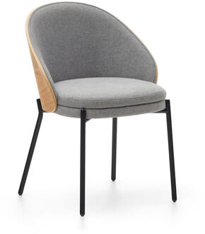 Kave Home Eetkamerstoel 'Eamy' Essenhout, kleur Lichtgrijs/Naturel