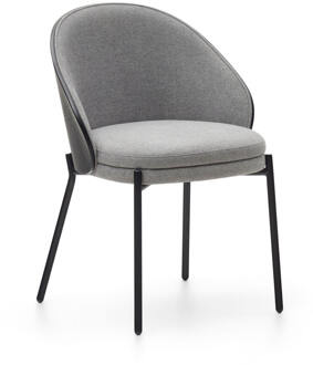 Kave Home Eetkamerstoel 'Eamy' Essenhout, kleur Lichtgrijs/Zwart