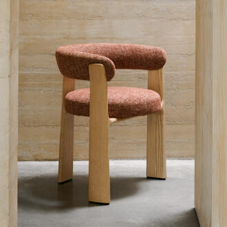 Kave Home Eetkamerstoel 'Granite' Chenille en essenhout, kleur Terracotta/Naturel