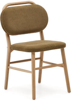 Kave Home Eetkamerstoel 'Helda' Chenille en eikenhout, kleur Groen