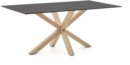 Kave Home Eettafel 'Argo' Glas, 180 x 100cm, kleur Zwart/Naturel - 180 x 100 cm