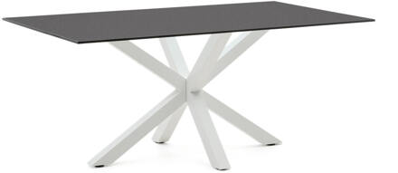 Kave Home Eettafel 'Argo' Glas, 180 x 100cm, kleur Zwart/Wit - 180 x 100 cm
