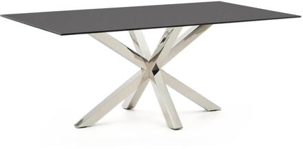 Kave Home Eettafel 'Argo' Glas, 200 x 100cm, kleur Zwart - 200 x 100 cm