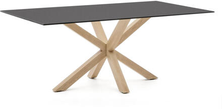 Kave Home Eettafel 'Argo' Glas, 200 x 100cm, kleur Zwart/Naturel - 200 x 100 cm
