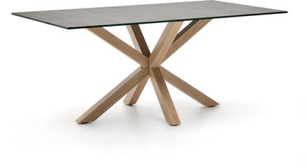 Kave Home Eettafel 'Argo' Keramiek en houtlook, 180 x 100cm, kleur Bruin Wit - 180 x 100 cm