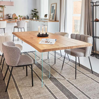 Kave Home Eettafel 'Lotty' Eiken/Glas, 160 x 90cm - 160 x 90 cm