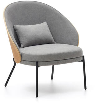 Kave Home Fauteuil 'Eamy' Essenhout, kleur Lichtgrijs/Naturel