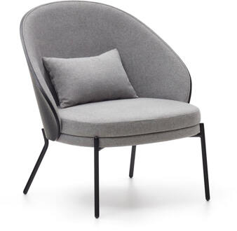 Kave Home Fauteuil 'Eamy' Essenhout, kleur Lichtgrijs/Zwart