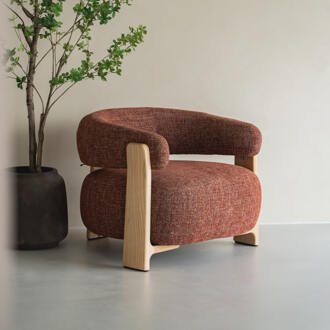 Kave Home Fauteuil 'Granite' Chenille en essenhout, kleur Terracotta