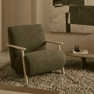 Kave Home Fauteuil 'Meghan' Chenille, kleur Groen/Naturel Donkergroen/Naturel