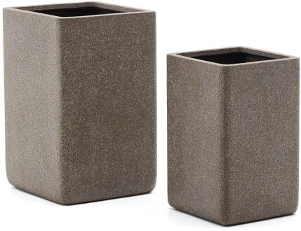 Kave Home Hoge Plantenpot 'Minoa' Polystone, Set van 2 stuks, kleur Bruin