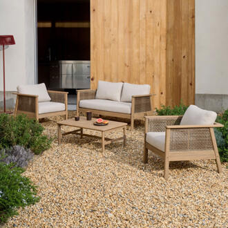 Kave Home Loungeset 'Alabe' Acaciahout en rattan, Met 2-zits bank, 2 fauteuils en salontafel