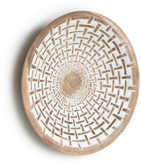 Kave Home Mely wandpaneel massief houten mungur witte Ø 45 cm Bruin, Wit