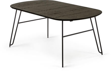 Kave Home Milian ovale uitschuifbare eettafel 140 (220) x 90 cm Bruin, Zwart