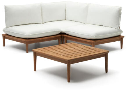 Kave Home Modulaire Loungeset 'Portitxol' Teakhout, Met 1 hoekfauteuil, 2 fauteuils en salontafel Wit