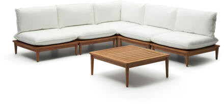 Kave Home Modulaire Loungeset 'Portitxol' Teakhout, Met 1 hoekfauteuil, 4 fauteuils en salontafel Wit