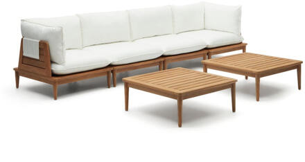 Kave Home Modulaire Loungeset 'Portitxol' Teakhout, Met 2 hoekfauteuils, 2 fauteuils en 2 salontafels Wit