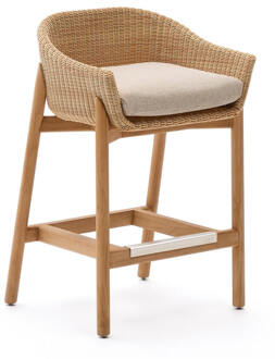Kave Home Outdoor Barkruk 'Galea' Teakhout en rattan (zithoogte 75cm) - 75 cm