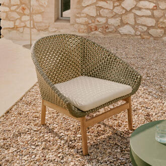 Kave Home Outdoor Fauteuil 'Olbia' Rattan en Teakhout Groen