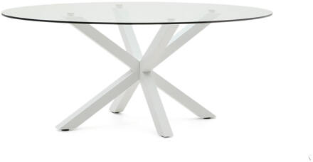 Kave Home Ovale Eettafel 'Argo' Glas, 200 x 100cm, kleur Wit - 200 x 100 cm