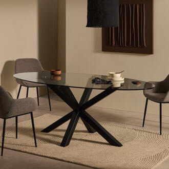 Kave Home Ovale Eettafel 'Argo' Glas, 200 x 100cm, kleur Zwart - 200 x 100 cm